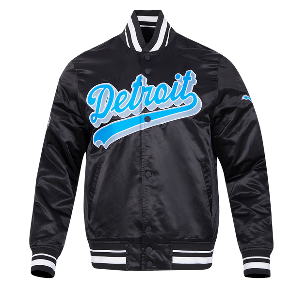 NFL Detroit Lions Blue Script Tail Satin Jacket
