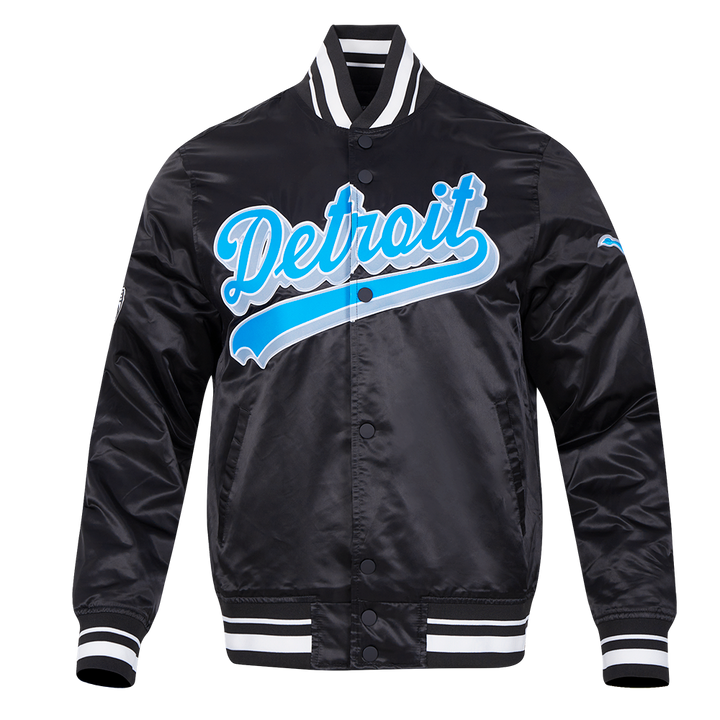 NFL Detroit Lions Blue Script Tail Satin Jacket
