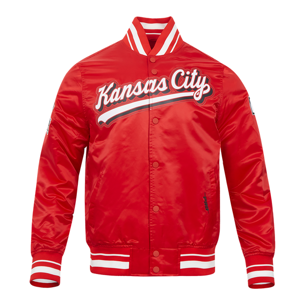 Kansas City varsity-style red jacket front view.
