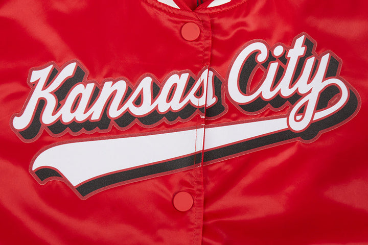 Close-up view of embroidered Kansas City text on jacket.