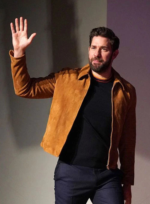 Actor John Krasinski in a suede jacket in United state market