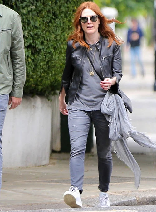 Celebrity Style: Julianne Moore's Striking Leather Jacket in UK style