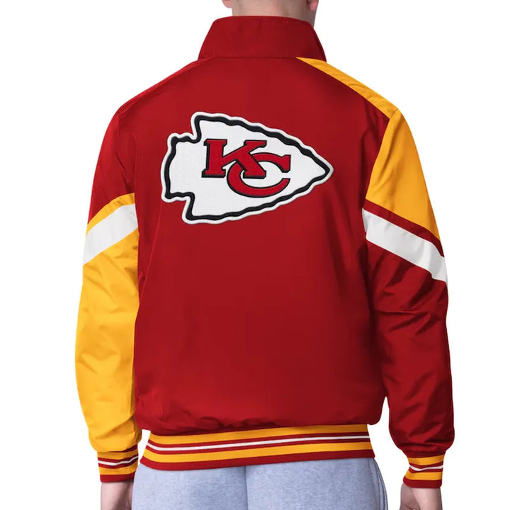 unisex red satin chiefs jacket with logo


