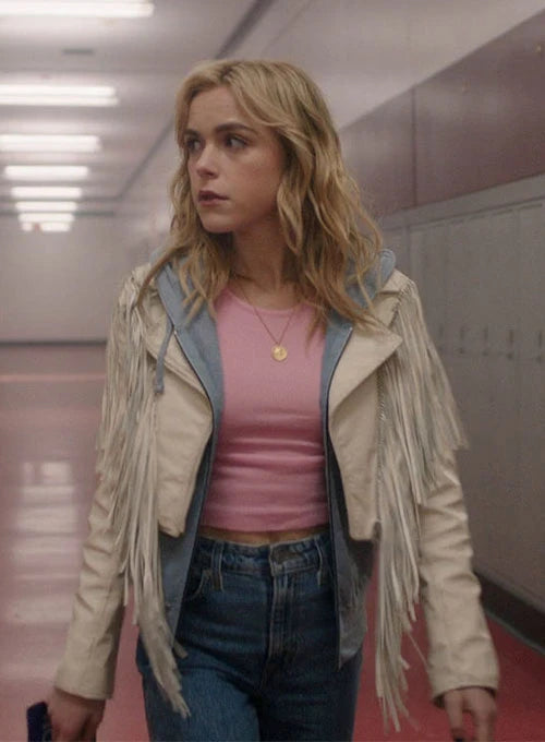 Kiernan Shipka Totally Killer Leather Jacket Front View in USA