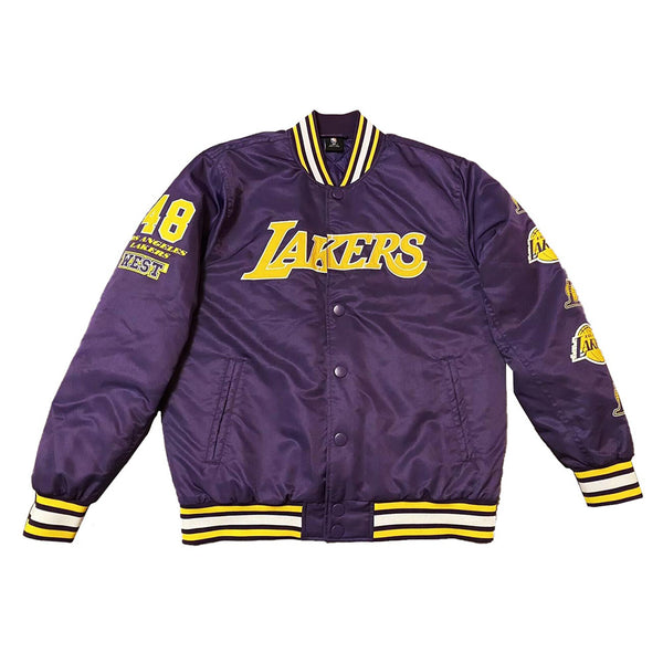 LA Lakers 48 West Purple Varsity Bomber Jacket Front View 