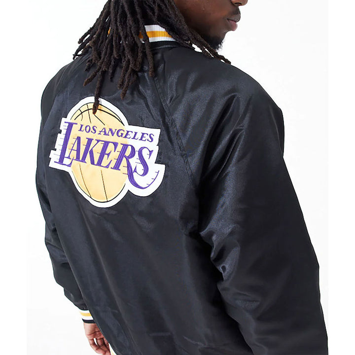 LA Lakers Applique Black Bomber Satin Jacket ack View