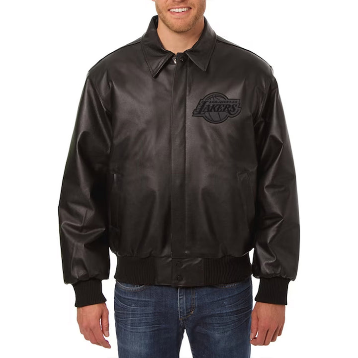 LA Lakers Black Tonal Leather Jacket Front view 