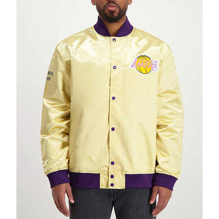LA Lakers Lightweight Gold Satin Jacket Front View