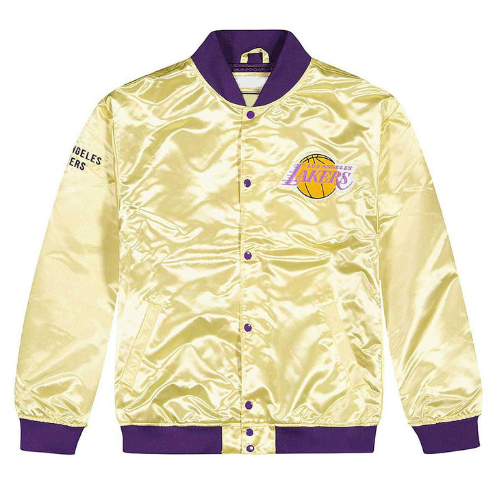 LA Lakers Lightweight Gold Satin  Jacket Front & Back View