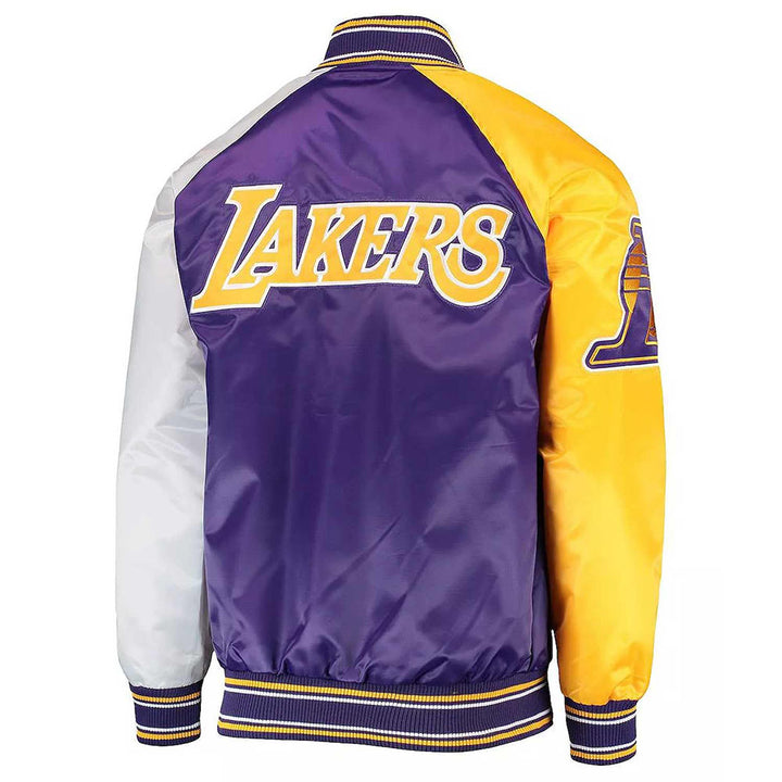 LA Lakers Purple, Yellow and White Reliever Varsity Satin Jacket