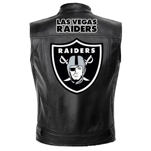 Sleeveless NFL leather vest with Raiders logo in USA