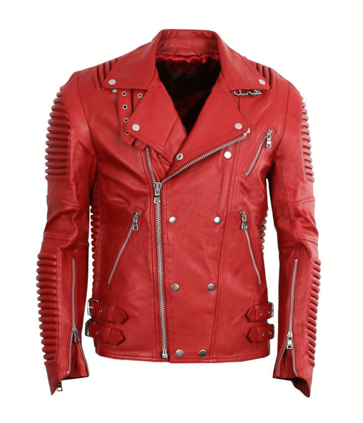 Red Front  View Men’s Godspeed Motorcycle Padded Leather Jacket