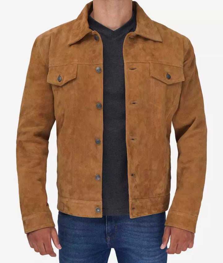 Men's suede jacket featuring multiple practical pockets