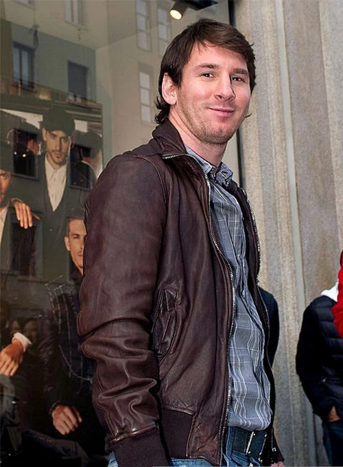 Messi-Inspired Leather Jacket with Classic Collar