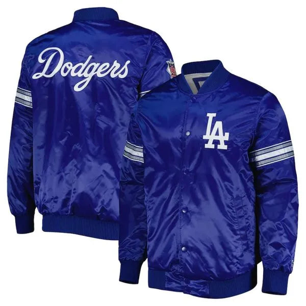 LA Dodgers pick and roll royal blue satin jacket front view

