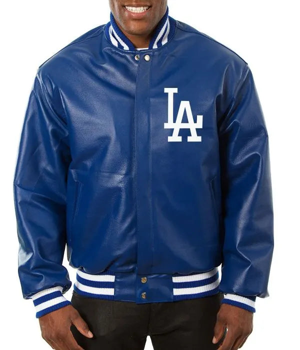 Dodgers varsity jacket rib-knit collar close-up

