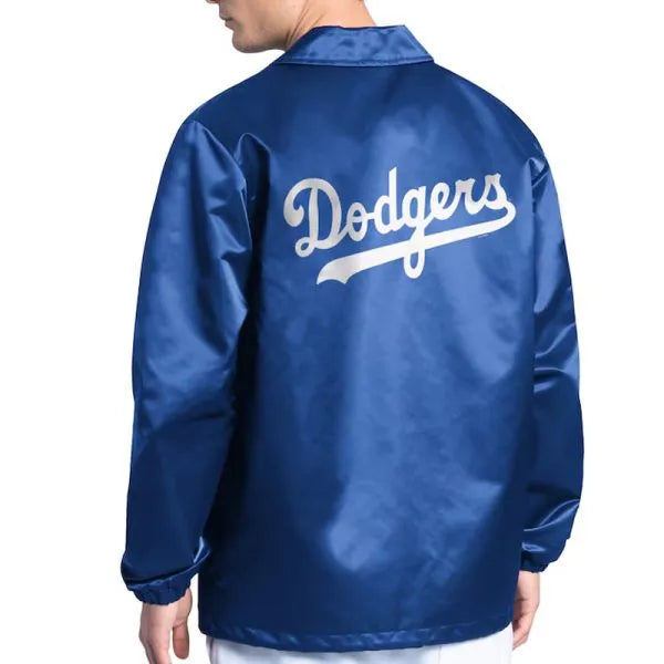 Royal blue Dodgers jacket with embroidered team logos

