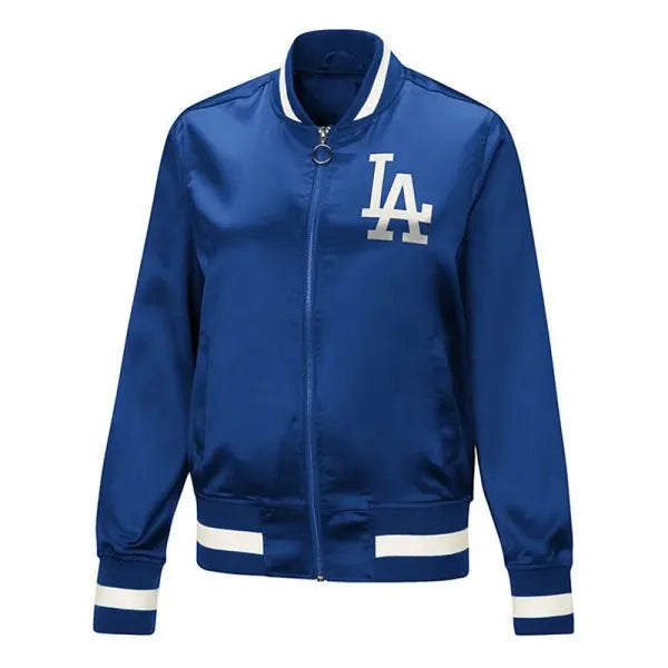 LA Dodgers touch blue satin jacket front zipped view

