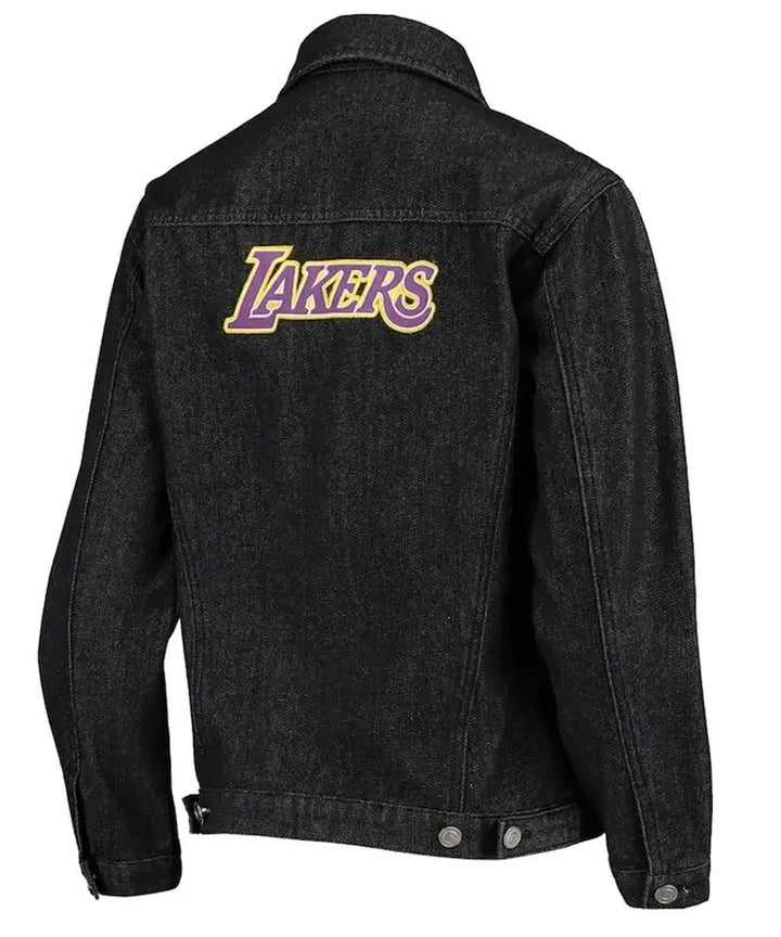 Back View NBA Denim Los Angeles Lakers Black Jacket