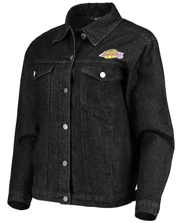Front View NBA Denim Los Angeles Lakers Black Jacket