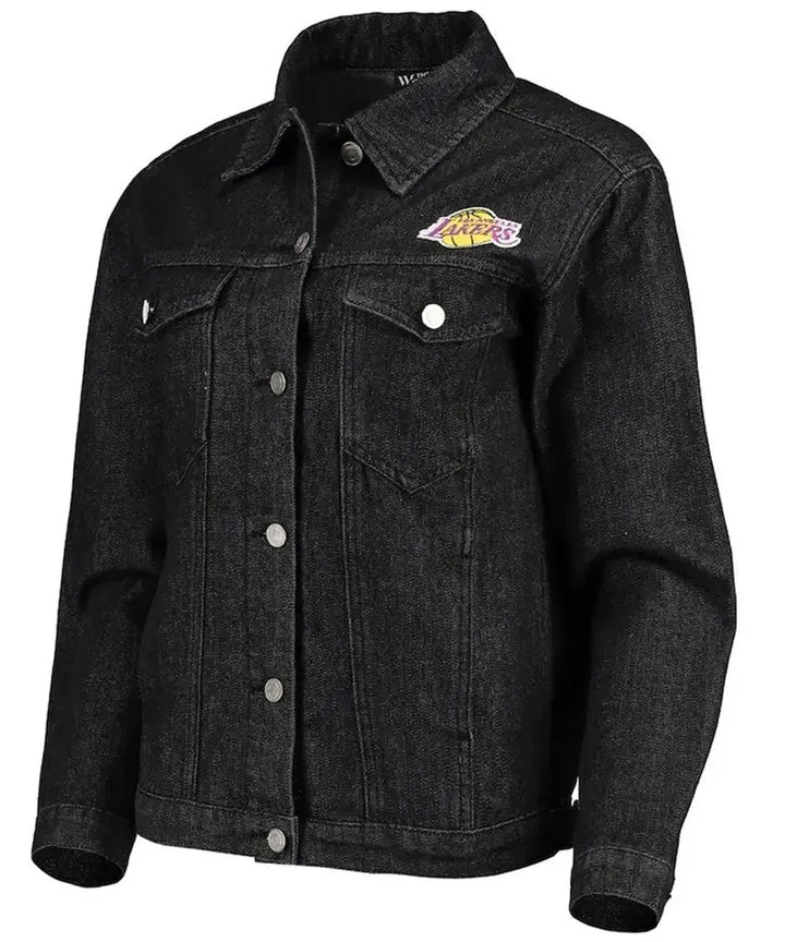 Front View NBA Denim Los Angeles Lakers Black Jacket