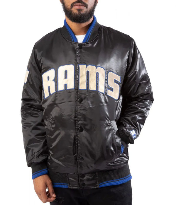 Men's White Satin Jacket - Los Angeles Rams UK Flag
