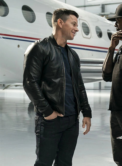 Mark Wahlberg inspired leather jacket front view

