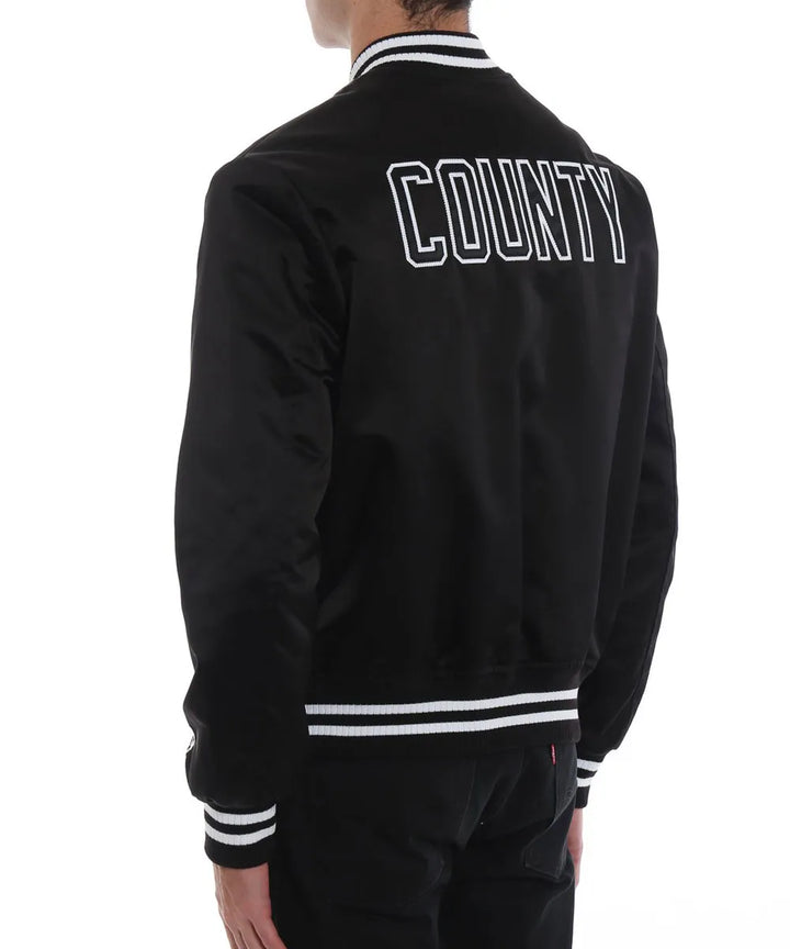 Black LA Dodgers satin bomber jacket

