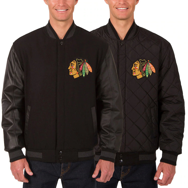 chicago blackhawks reversible wool and leather two hit jacket in USA