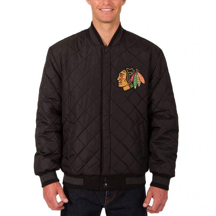 nhl chicago blackhawks dual‑sided wool and leather letterman jacket in USA