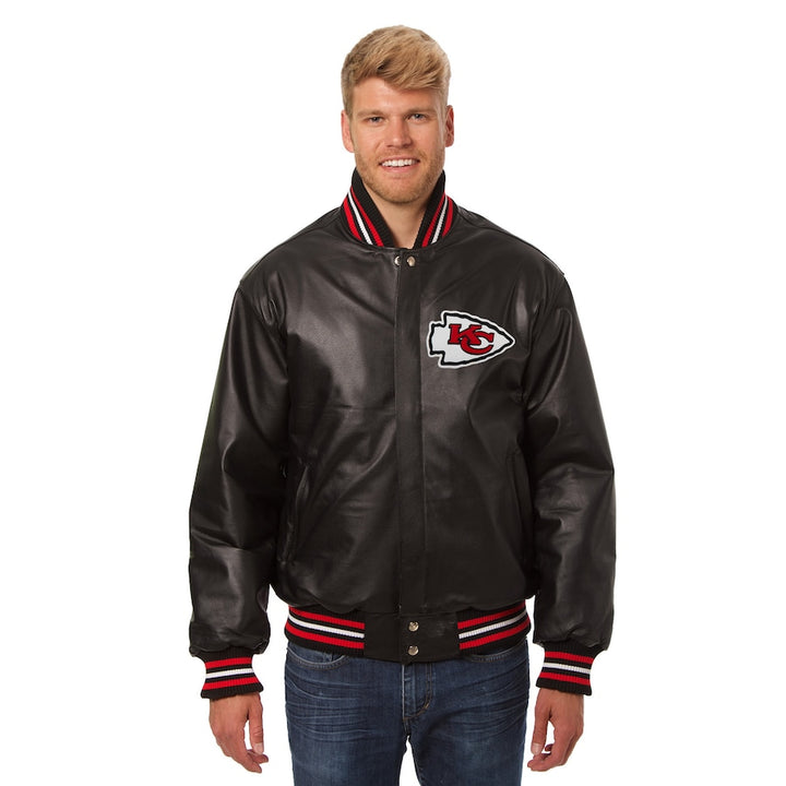 Classic men's black leather jacket in USA