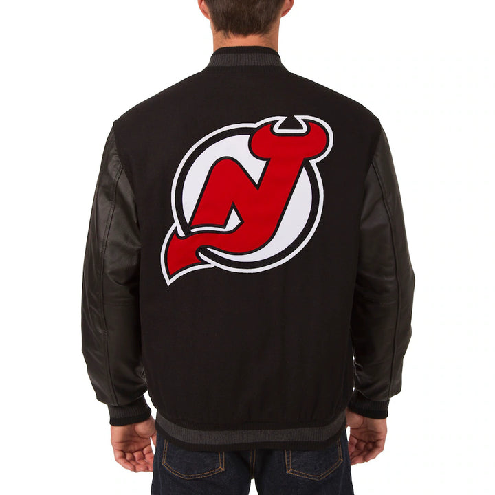 reversible devils jacket with wool torso and leather sleeves in USA