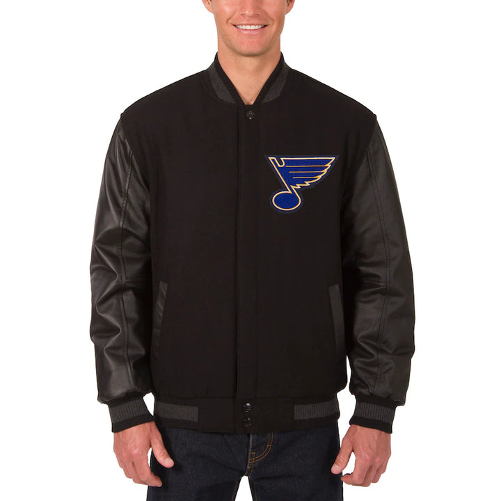 mens st louis blues two hit wool body leather sleeve varsity jacket in USA