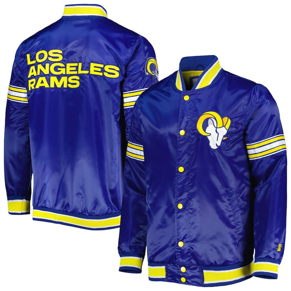 LA Rams Throwback Warm Up Pitch Blue Varsity Satin Jacket