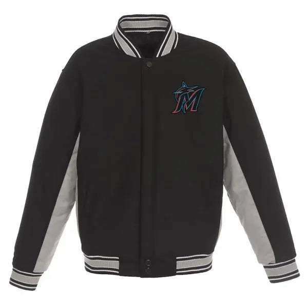 Miami Marlins varsity wool jacket black and gray in USA