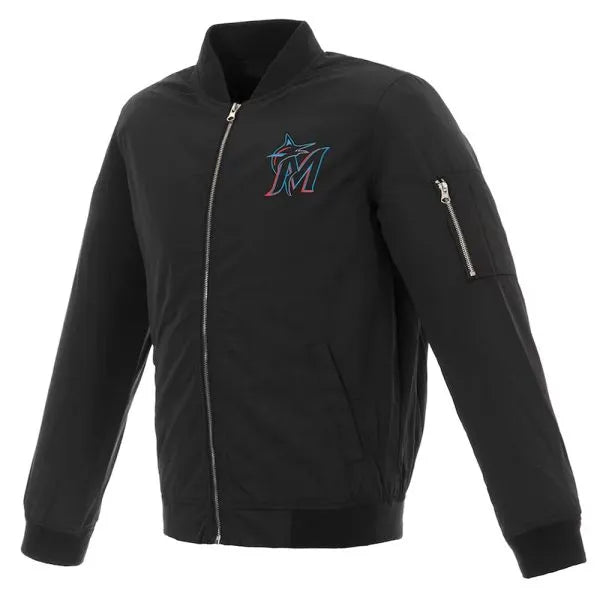 Miami Marlins black satin bomber jacket in USA