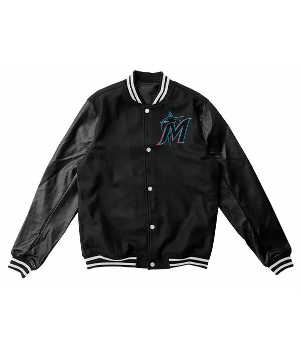 Miami Marlins black letterman varsity jacket


