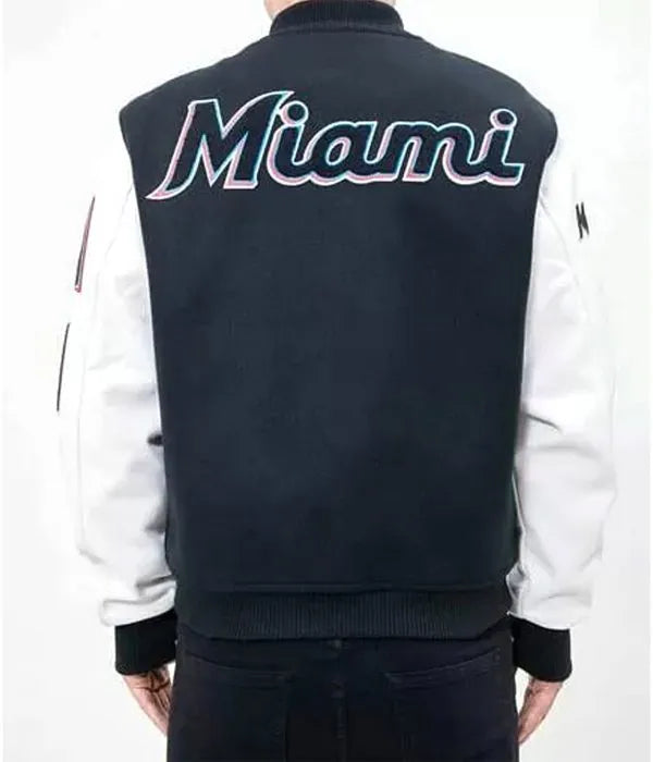 Two-tone navy blue varsity jacket Miami Marlins edition in USA