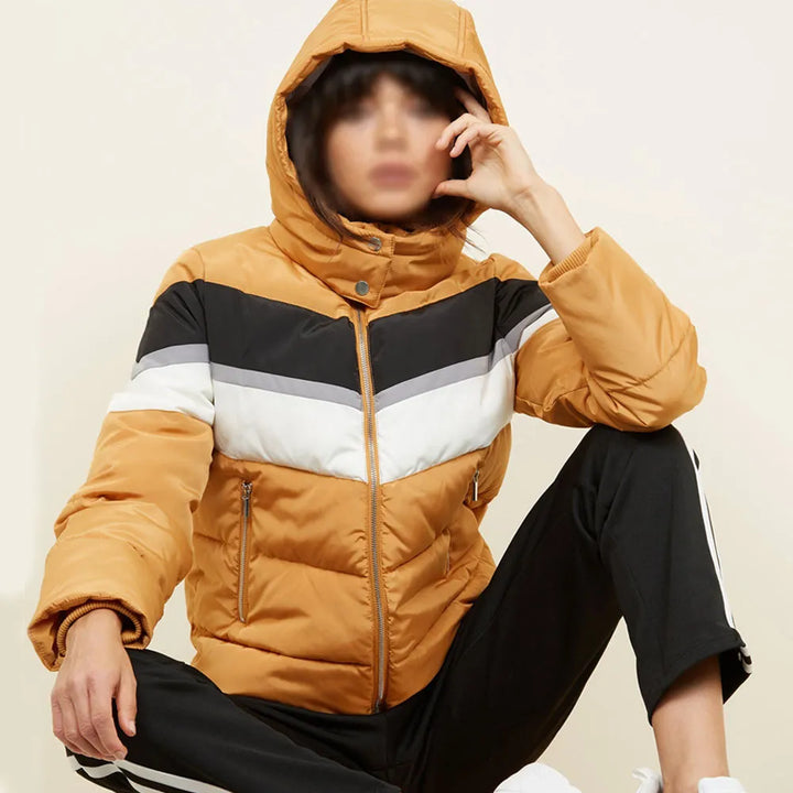 Warm winter puffer jacket with hood inspired by The Nest series in USA