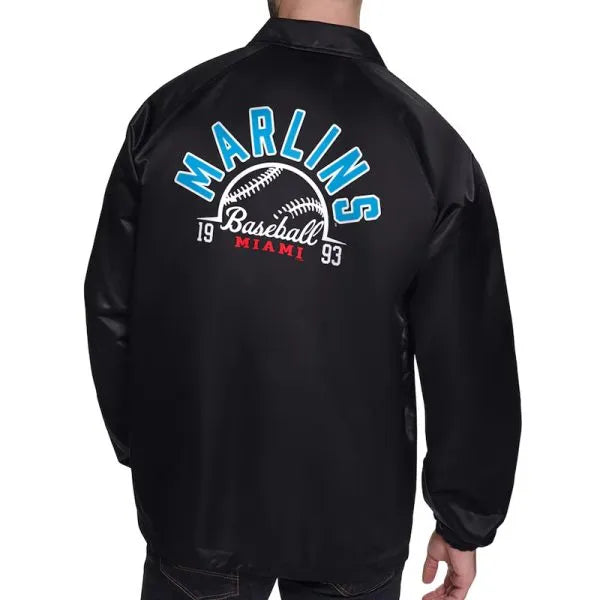 Miami Marlins coaches jacket with snap button closure in USA
