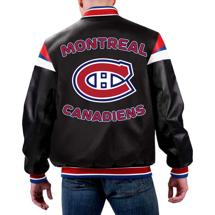 NHL Montreal Canadiens Multicolor Leather Pregame Jacket by TJS in USA