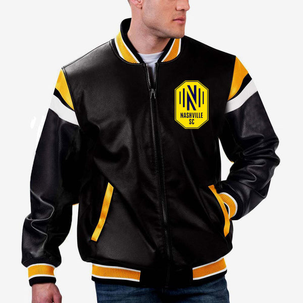 MLS Nashville SC leather jacket back view in American style