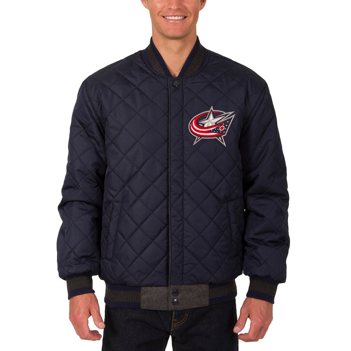 columbus blue jackets dual‑sided wool and leather reversible jacket in USA