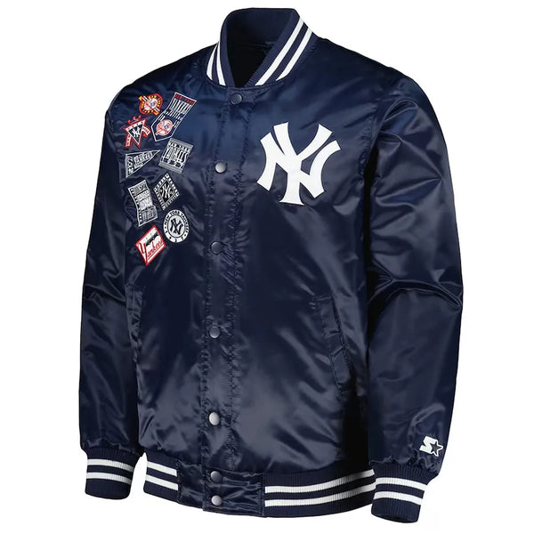 NY Yankees Patch Navy Satin Jacket