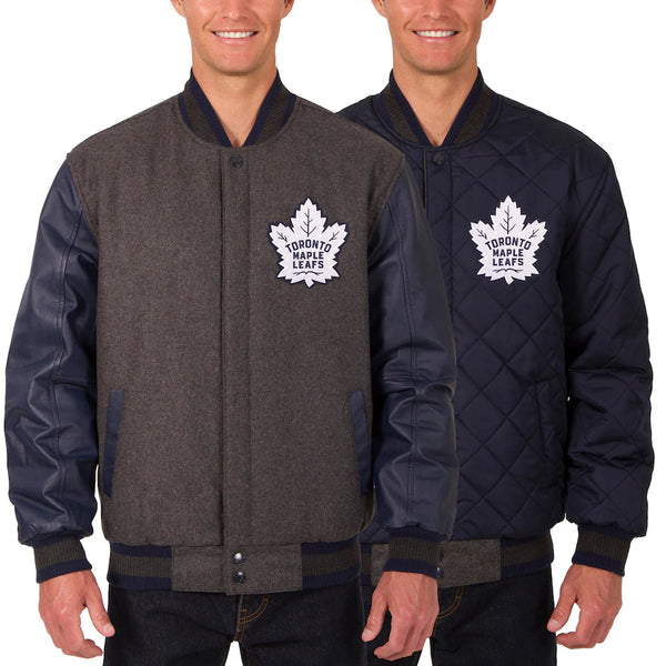 mlb toronto maple leafs reversible wool and leather two hit jacket in USA