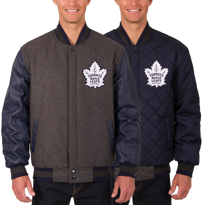 mlb toronto maple leafs reversible wool and leather two hit jacket in USA