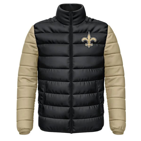 front view Nfl New Orleans Saints Varsity Puffer Jacket