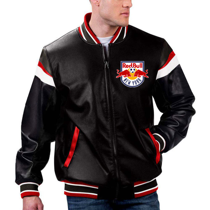 MLS New York Red Bulls leather jacket back view in France style