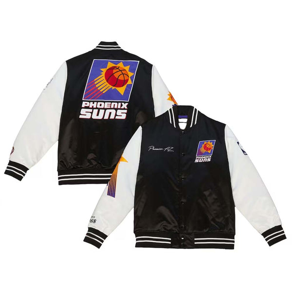 NBA Men's Mitchell & Ness BlackWhite Phoenix Suns Team Origins Satin Full-Snap Varsity Jacket by TJS