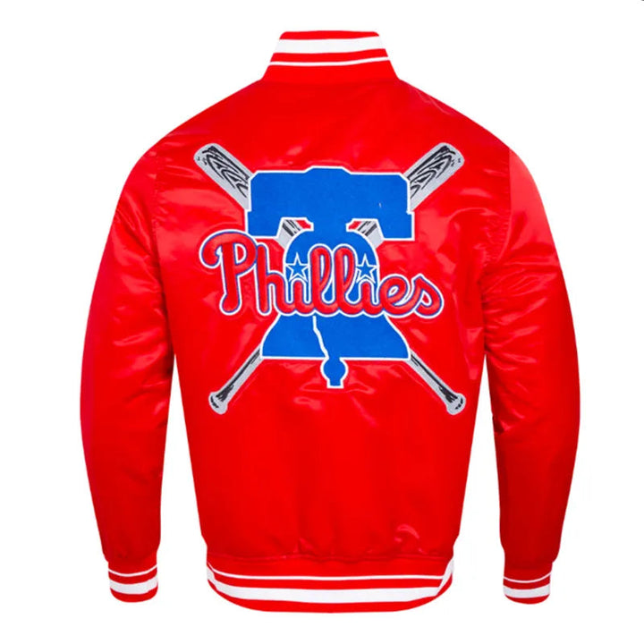 Red Phillies jacket with logo on a white background in American Market